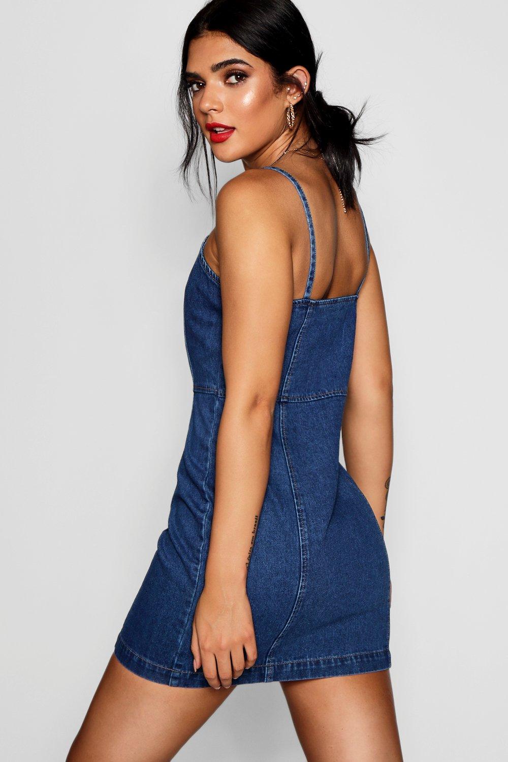 Boohoo denim clearance dress sale